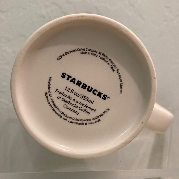 White Ceramic Etched Starbucks Tall 12oz 355 ml Coffee Mug With Logo 2014 - Picture 4 of 6